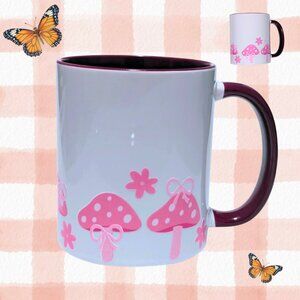 Hand-Decorated Cottagecore Mushroom & Ribbons Fairycore Coquette Fall Mug